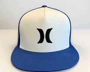 Yupoong Classics Hurley Mens White Blue Logo Adjustable Snapback Trucker Hat Cap